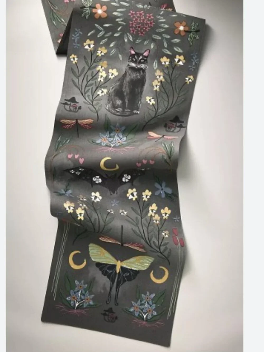 Anthropologie - Halloween - Mystic Bats Table Runner in Dark Grey Motif - NWT